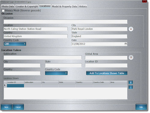 "Example of geocoding within AB Phototools"