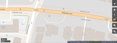 OSM map showing sidewalks cut off