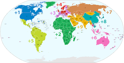 "World map of country calling codes from wikipedia"