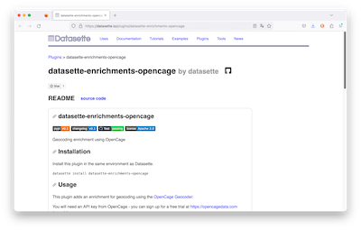 "The new datasette OpenCage enrichment"