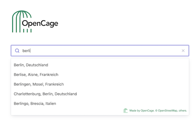 "OpenCage Geosearch screenshot"