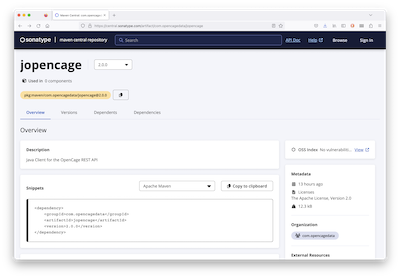 "Screenshot of jopencage on maven"