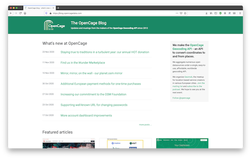 OpenCage blog, new design