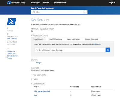 "PowerShell module for the OpenCage geocoding API by Allison Ragasae"