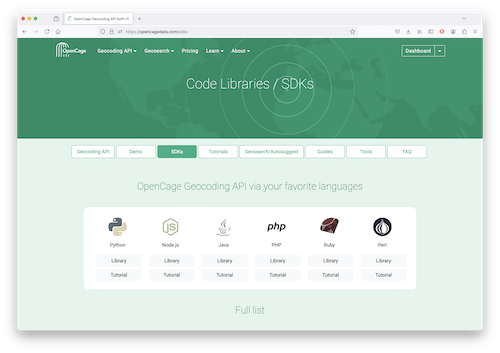 "OpenCage geocoding API SDKs"