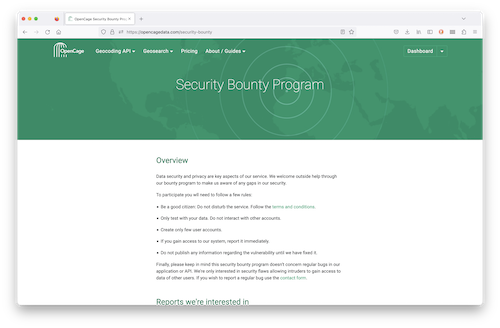 "The page explaining our security bounty program"