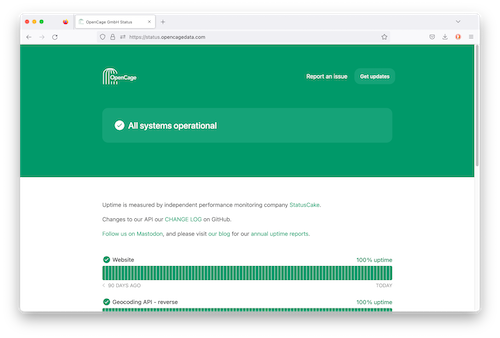 "OpenCage status page"