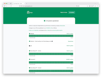 "OpenCage status page"