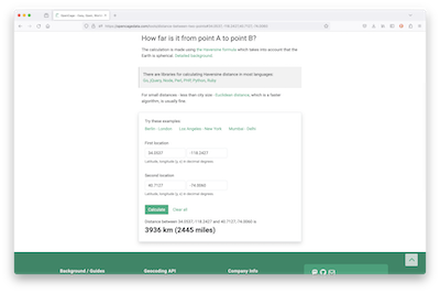 "Find the distance between two geographic points"